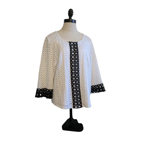 Tanjay petite white and black eyelet blouse size M - Picture 1 of 7